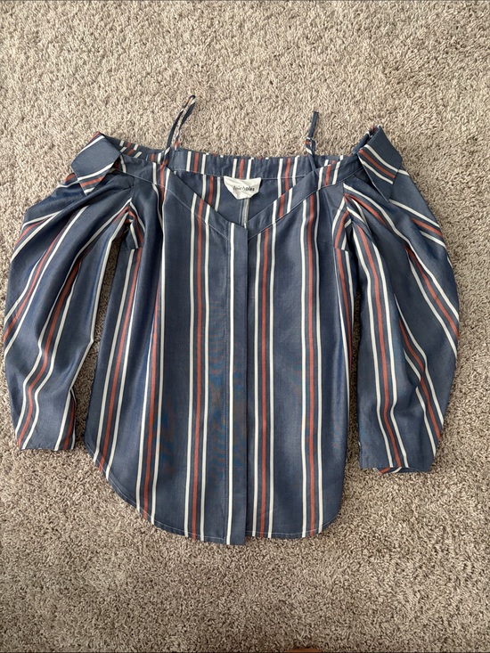 N/Nicholas Tops - NICHOLAS Navy, White & Rust Striped Cold-Shoulder Top